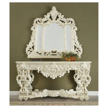 Homey Design HD-8089 Console Table with Mirror in Soft Ivory