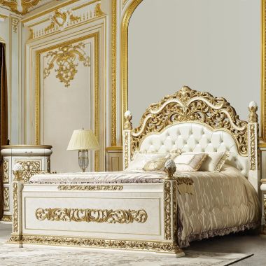Homey Design HD-903 Eastern King Bed in Antique White and Gold