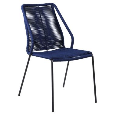 Armen Living Clip Indoor Outdoor Stackable Steel Dining Chair with Blue Rope - Set of 2
