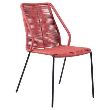 Armen Living Clip Indoor Outdoor Stackable Steel Dining Chair with Brick Red Rope - Set of 2