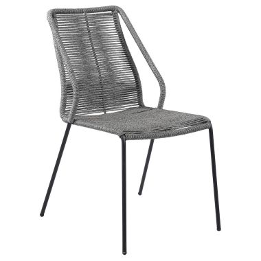 Armen Living Clip Indoor Outdoor Stackable Steel Dining Chair with Grey Rope - Set of 2