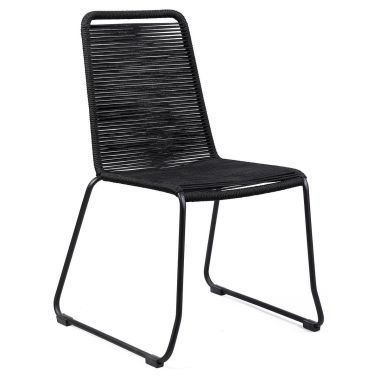 Armen Living Shasta Outdoor Metal and Black Rope Stackable Dining Chair - Set of 2