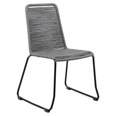 Armen Living Shasta Outdoor Metal and Grey Rope Stackable Dining Chair - Set of 2