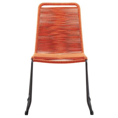 Armen Living Shasta Outdoor Metal and Rope Stackable Dining Chair in Tangerine - Set of 2