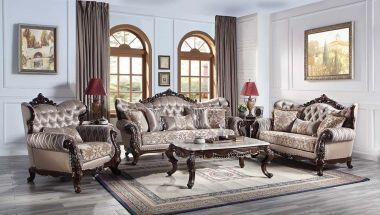 ACME Benbek 3pc Livingroom Set in Fabric / Antique Oak Finish