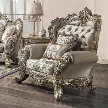 ACME Danae Chair with 2 Pillows in Fabric, Champagne / Gold Finish