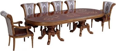 European Furniture Maggiolini 7pc Dining Table Set in Antique Silver/Natural