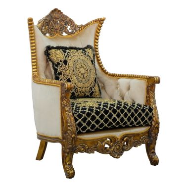 European Furniture Maggiolini III Chair in Black Gold Fabric