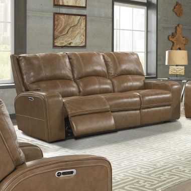 Parker Living Swift Dual Power Reclining Leather Sofa with USB & Power Headrest in Bourbon