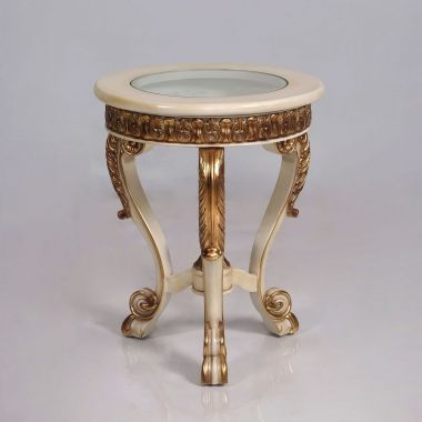 European Furniture Bellagio Side Table in Antique Beige and Antique Dark Gold