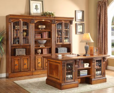 Parker House Huntington Executive Desk with Library Wall Bookcase 