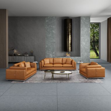 European Furniture Picasso 3pc Livingroom Set in Cognac Italian Leather