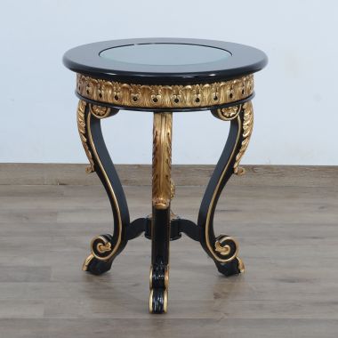 European Furniture Raffaello Luxury End Table in Black & Antique Dark Gold Leaf