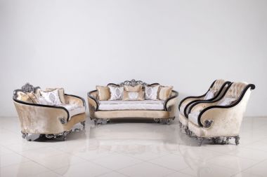European Furniture Rosabella 3pc Livingroom Set in Black and Antique Silver
