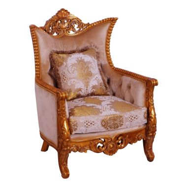 European Furniture Modigliani III Chair in Ikat-Gold Fabric
