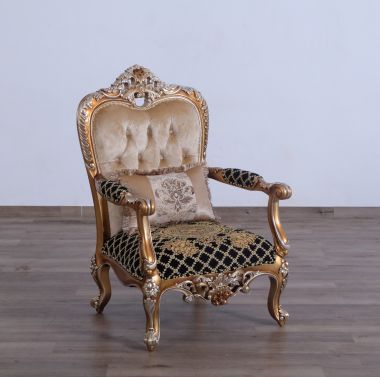 European Furniture Saint Germain II Chair in Black-Gold Fabric