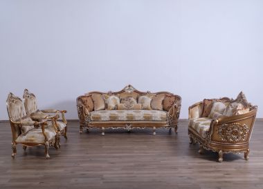European Furniture Saint Germain 3pc Livingroom Set in Gold Fabric