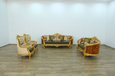 European Furniture Luxor 3pc Livingroom Set in Gold Leaf, Black Gold Fabric