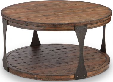 Magnussen Montgomery Round Cocktail Table with Casters in Bourbon, Aged iron