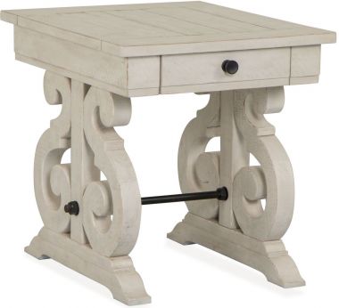 Magnussen Bronwyn Rectangular End Table in Alabaster, Antique Brass with Pewter Overlay
