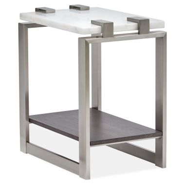 Magnussen Paradox Rectangular Accent Table in Pearl white, Roasted almond, Brushed platinum