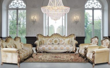 European Furniture Tiziano 3pc Livingroom Set in Antique Dark Brown with Antique Silver