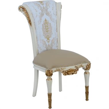 European Furniture Valentina Side Chair in Beige with Gold Leaf - Set of 2