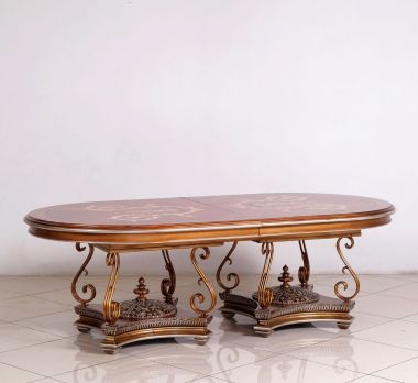 European Furniture Valentina Dining Table in Antique Silver/Natural