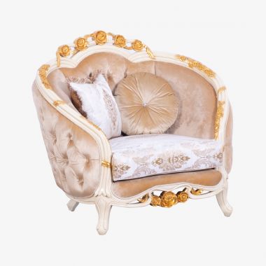 European Furniture Valentine II Luxury Chair and A Half in Beige with Dark Gold Leafs