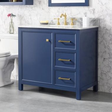 Legion Furniture 36" Blue Finish Sink Vanity Cabinet with Carrara White Top -WLF2136-B