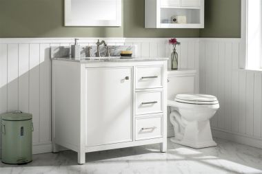 Legion Furniture 36" White Finish Sink Vanity Cabinet with Carrara White Top -WLF2136-W