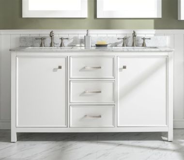 Legion Furniture 60" White Finish Double Sink Vanity Cabinet with Carrara White Top -WLF2160D-W