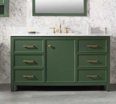 Legion Furniture 60" Vogue Green Finish Single Sink Vanity Cabinet with Carrara White Top -WLF2160S-VG