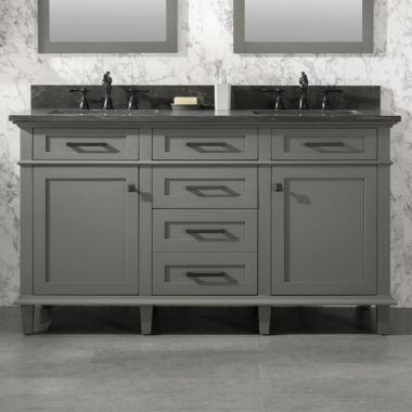 Legion Furniture 60" Pewter Green Finish Double Sink Vanity Cabinet with Blue Lime Stone Top -WLF2260D-PG