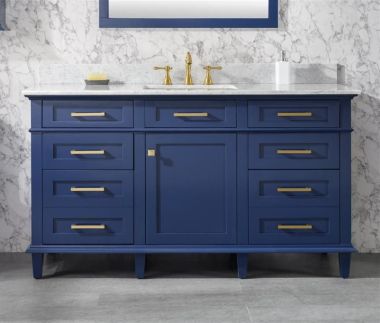 Legion Furniture 60" Blue Finish Single Sink Vanity Cabinet with Carrara White Top -WLF2260S-B