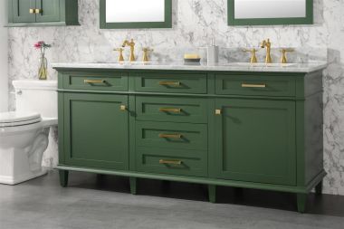 Legion Furniture 72" Vogue Green Double Single Sink Vanity Cabinet with Carrara White Top -WLF2272-VG