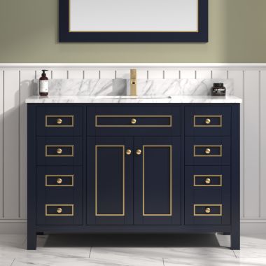 Legion Furniture 48" Blue Finish Sink Vanity Cabinet with Carrara White Top -WV2248-B