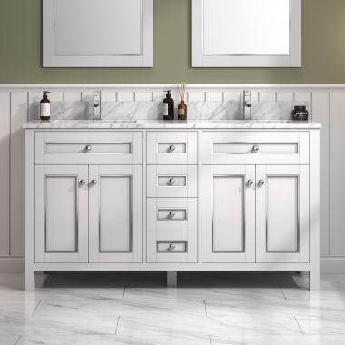 Legion Furniture 60" White Finish Sink Vanity Cabinet with Carrara White Top -WV2260-W