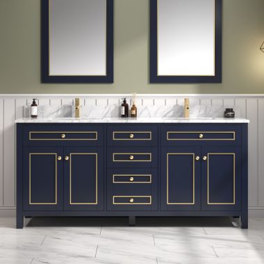 Legion Furniture 72" Blue Finish Sink Vanity Cabinet with Carrara White Top -WV2272-B