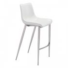 Zuo Modern Magnus Bar Chair in White & Brushed Stainless Steel - Set of 2