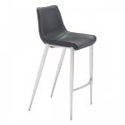 Zuo Modern Magnus Bar Chair in Black & Brushed Stainless Steel - Set of 2