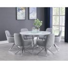 Coaster Abby 7pc Round Dining Table Set with Lazy Susan in White and Chrome