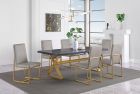 Coaster Conway 7pc X-Trestle Base Dining Table Set in Dark in Walnut and Aged Gold