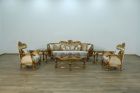European Furniture Bellagio 3pc Livingroom Set in Antique Bronze, Off White/Gold/Plum Fabric