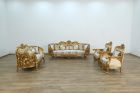 European Furniture Bellagio 3pc Livingroom Set in Antique Bronze, Beige/Gold Fabric