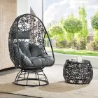 ACME Hikre Patio Lounge Chair & Side Table - Charcoal Fabric & Black Wicker
