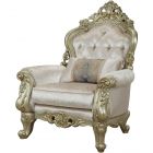 ACME Gorsedd Chair with 1 Pillow, Cream Fabric and Antique White