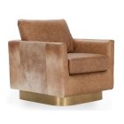 Classic Home Lathe Leather/Hide Accent Chair in Chestnut Brown/Blonde