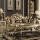ACME Vendome II Sofa with 5 Pillows in Bone PU and Gold Patina