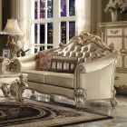 ACME Vendome II Loveseat with 3 Pillows in Bone PU and Gold Patina